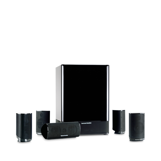 HKTS 15 - Black - 5.1 Home Theater Speaker System (4 Satellites, 1 Center, and a 10 inch 100-Watt Powered Subwoofer) (CEN TS15,SAT TS15,SUB TS15) - Hero image number null