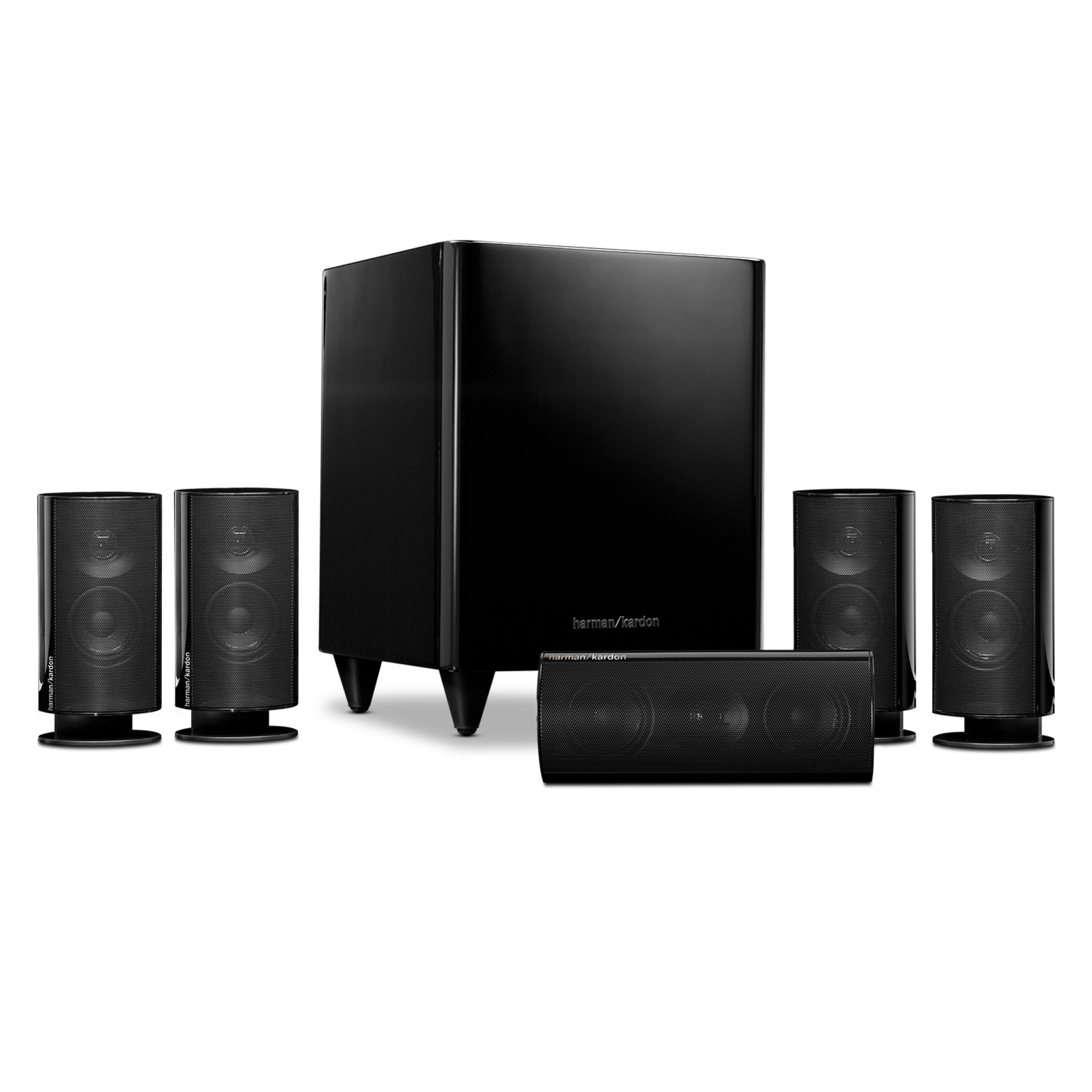 Harman Kardon - Pack 5.1 : 4 Enceintes Compactes - 4 x 150 W + Enceinte  Centrale - 150 W + Caisson de basse - Sans fil - 200 W - Noir - HKTS 65 -  Enceintes Hifi - Rue du Commerce